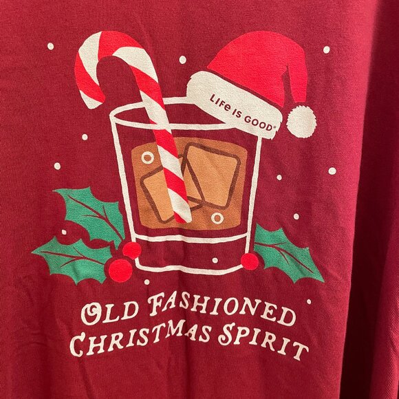 Life is Good Cranberry Red Old Fashioned Christmas Spirit SS Tee size XXXL - Picture 1 of 3